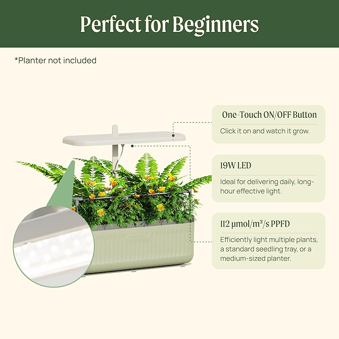 Vego garden Starter Grow Lights Stand for Indoor Plants Full-Spectrum White Light LED Grow Light with Customized Adjustable Height for Microgreens