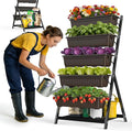 5-Tier Vertical Garden Bed Planter Boxes with Drainage System &amp Storage Space Freestanding Vertical Garden Planter with 5 S-Hooks for Plants Vegetables Flowers Herbs in Garden Patio Yard