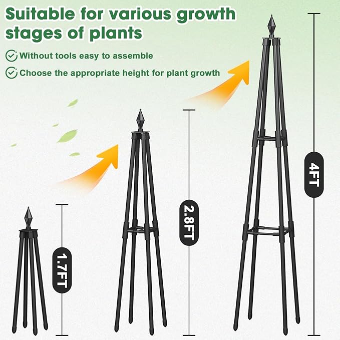 Obelisk Trellis for Climbing Plants 4 FT Garden Trellises with 16mm Thickened Plastic-Coated Metal Pipes Trellis for Climbing Potted Plant Vine Flower Rose Vegetable Tomato Cucumber Outdoor Indoor