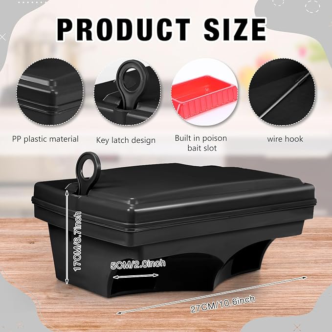 Qualirey 6 Pcs Rat Bait Stations with 6 Keys Reusable Heavy Duty for Rodents Outdoor Mouse Large Station Holder Traps for Mice Pests Bait Not Included(Black)