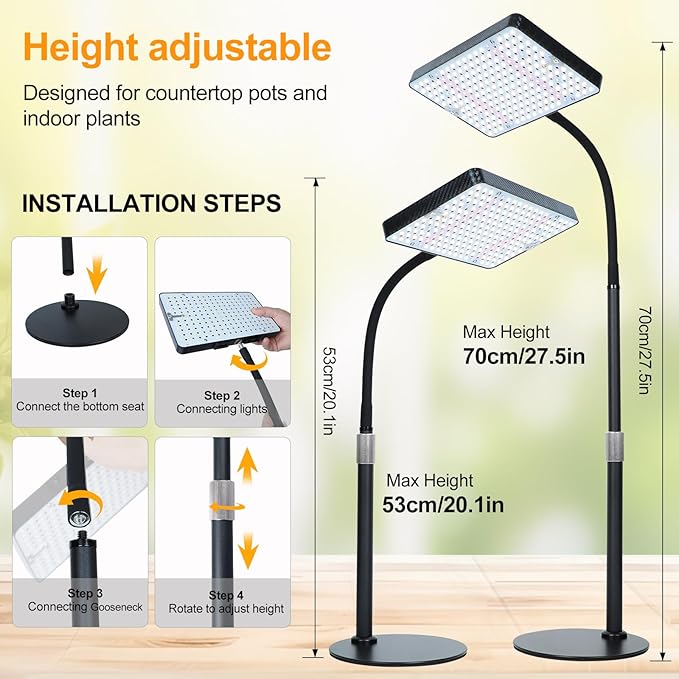 2026 Desk Grow Light Bright Full Spectrum Grow Lights for Indoor Plants Bonsai Seed Starting 4/8/12/16/20H Timer 25 Watt Power Draw NO Need Adapter 16-24 Height Adjustable