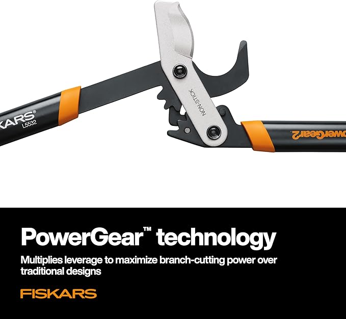 Fiskars 32-Inch Loppers for Tree Trimming Heavy Duty Low-Friction Sharp Steel Blade Branch Cutter up to 2-Inch Diameter Cut Capacity PowerGear2 Technology that Multiplies Power for Less Effort