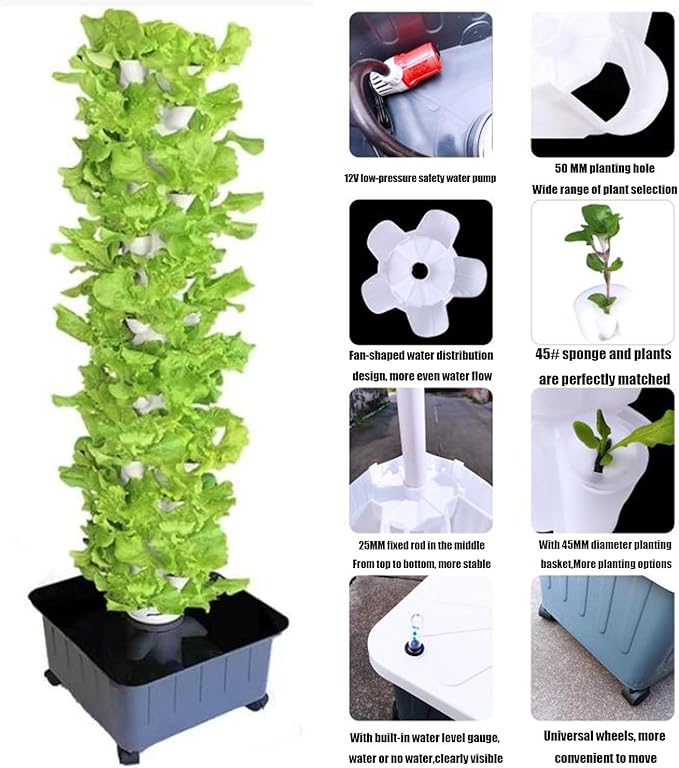 Vertical Hydroponic TowerSoilless Hydroponic Planting Columns TowerVertical Tower PlantersHydroponics Growing Towerfor Indoor/Outdoor White-10-layer