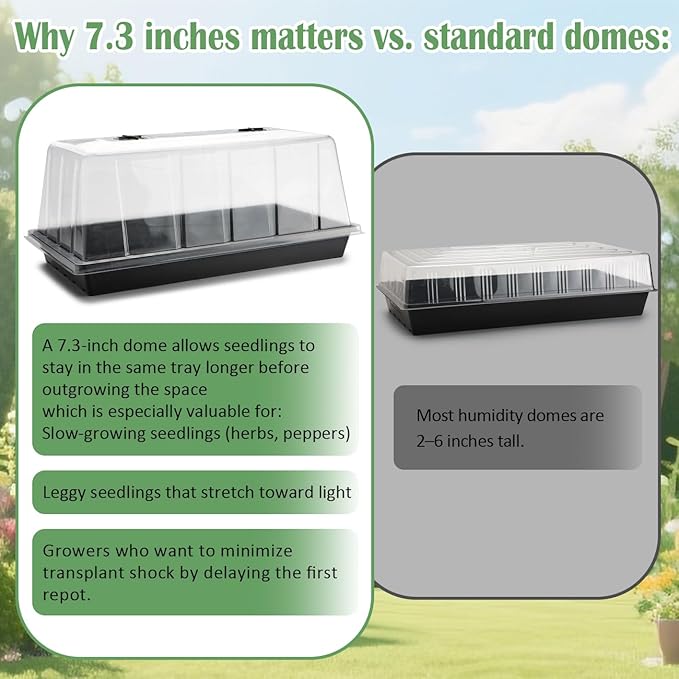 1020 Trays with Tall 7.3'' Dome 10-Pack Extra Large Seed Starter Tray with Humidity Domes Heavy Duty 1020 Seed Trays and Flats with Lid Seed Germination Mini Greenhouse No Hole for Balcony Garden