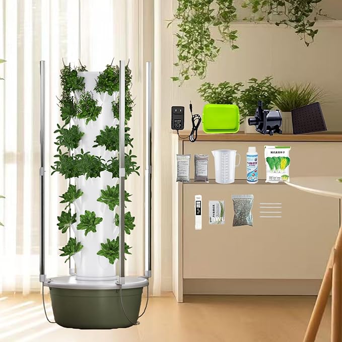 1 Set Hydroponic Growing Tower with LED Grow Lights and 30l Tank 5/7/9 Layers 20/28/36 Plants Indoor Hydroponics Growing System Soilless Cultivation Herbs Fruits Vegetables 7LayerLED