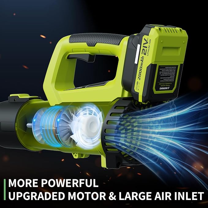 LEAPUL Leaf Blower Cordless 21V Electric Leaf Blower with 2×2.0Ah Batteries &amp 1 Fast Charger Lightweight Battery Powered Blower for Lawn Care Patio Cleaning