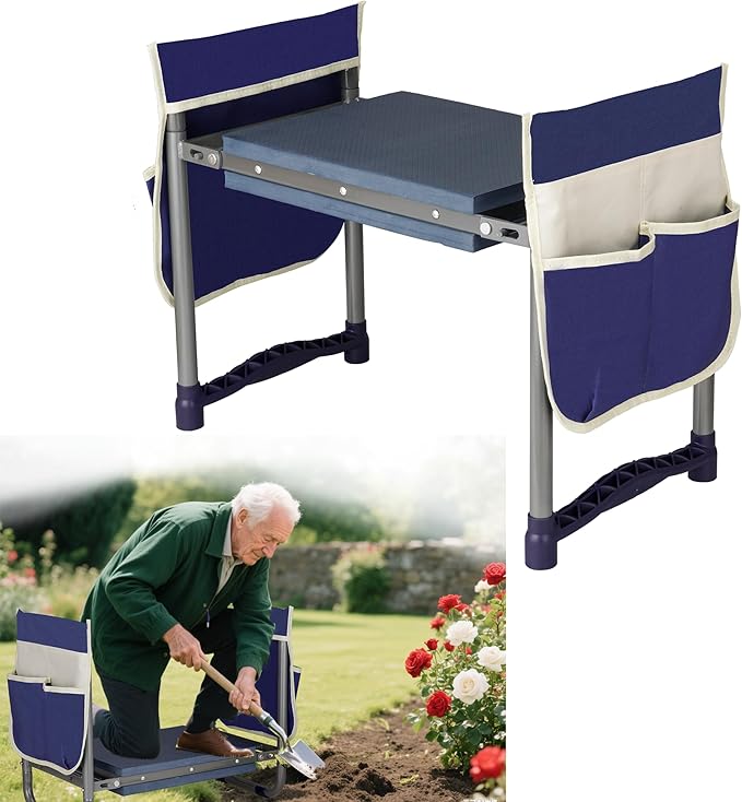 Luvenia Garden Kneeler and SeatFoldable Garden Stool 10.8 Wider Heavy Duty 2-in-1 Kneeling PadBench Kneeler and Seat Gardening Gifts for WomenMenSeniorsGrandparents