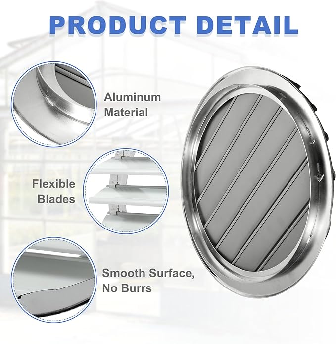 PATIKIL 14 Inch Aluminum Vent Cover Louver Shutter Exhaust Fan Louvered Vent Automatic Gravity Round Grill Self-Closing Vent Cover for Greenhouse Industrial Exhaust HVAC System White
