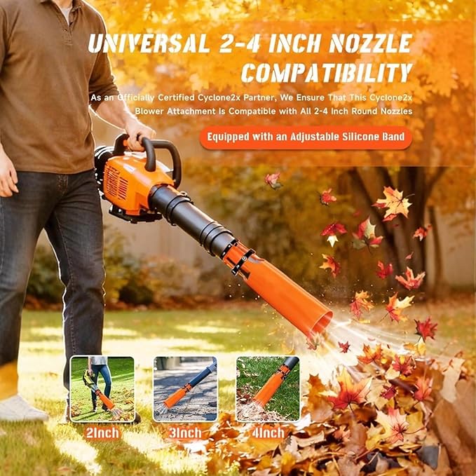 2 Pack Leaf Blower Air Booster Universal High-Speed Cyclone Nozzle Attachment for 2-4 Inch Blowers – for Lawn Patio Driveway Gutter Cleaning（Black and Orange）