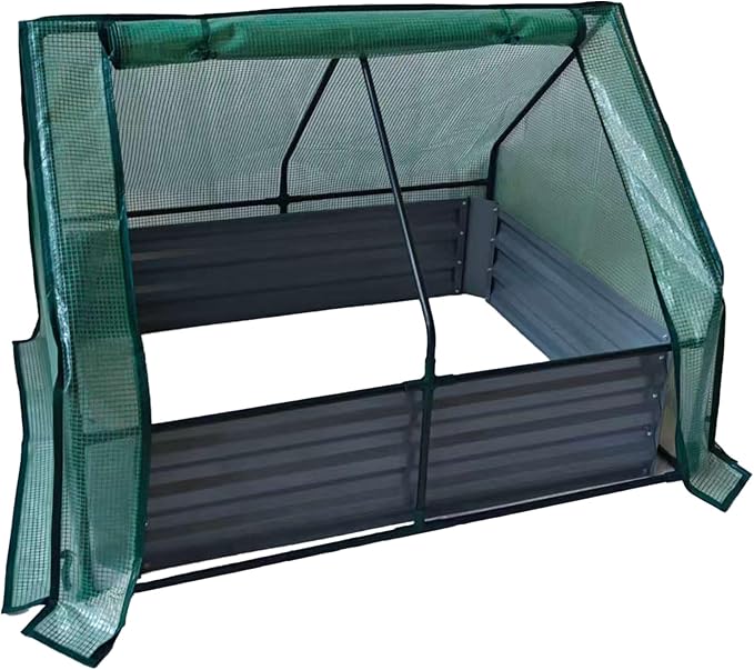 Relaxdays Raised Bed with Greenhouse for Flowers Plants and Vegetables H x W x D: 92 x 125 x 95 cm Garden Plant Bed Light Grey