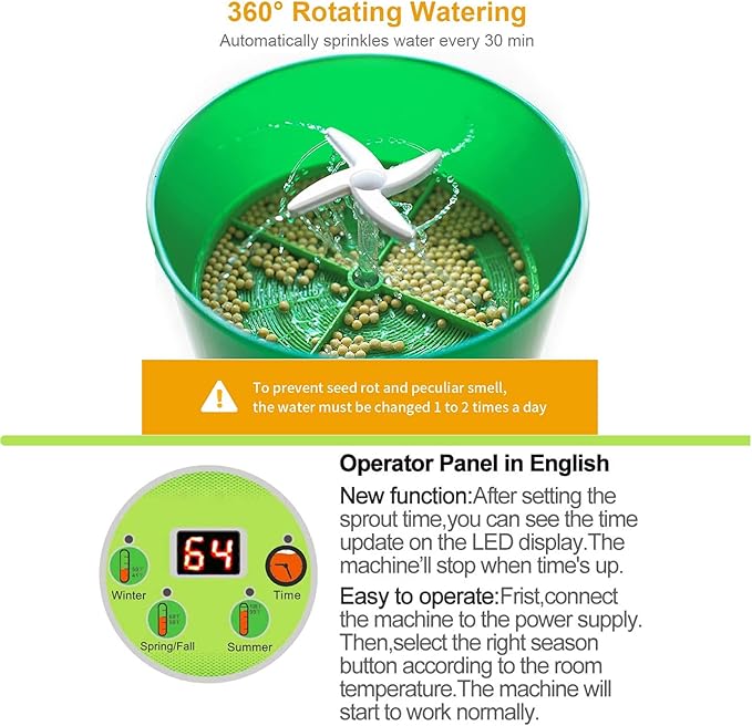 Bean Sprouts Machine Seed Sprouter Kits LED Display Time Intelligent Automatic Bean Sprouts Maker 3 Layers Function Large Capacity Seed Grow Also for Radish Alfalfa Wheatgrass Broccoli Sprouts