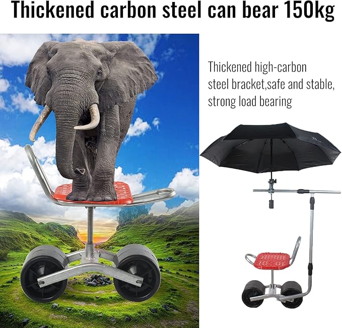 Collapsible Rolling Seat for Gardening 360° Rotating Garden Chair Height Adjustable with Umbrella Stand Planting Picking Stool for Gardening Lovers (Seat + Umbrella Stand)