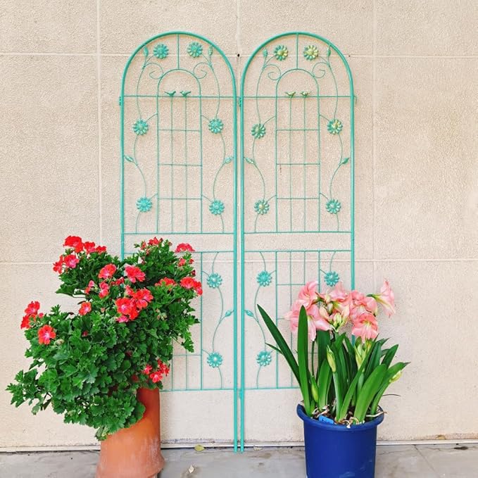 Sturdy Metal Garden Trellis for Climbing Plants – Rust Resistant Outdoor Flower Support with Decorative Lattice Design (4 Pack-Green)