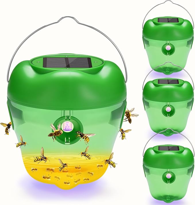 Wasp Trap Solar Wasp Traps Hanging Reusable Yellow Jacket Trap with LED Light Wasps Killer Bee Hornet Traps for Outside Orchard Farm Garden Patio Courtyard