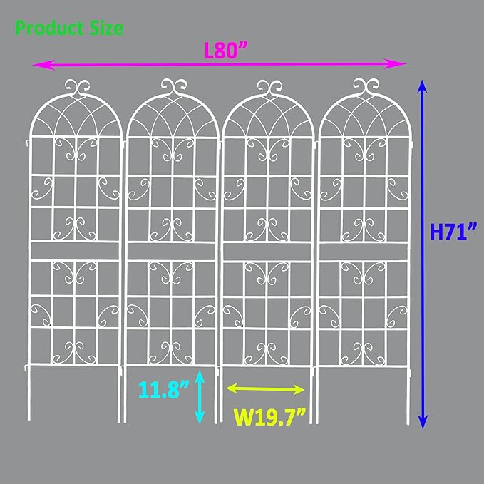 4 Pack Metal Garden Trellis for Climbing Plants Indoor/Outdoor - Large Decorative Rustproof Garden Trellis Plant Support for Cucumbers Tomatoes Peas Roses &amp Vegetables 71H x 19.7W Cream Whi