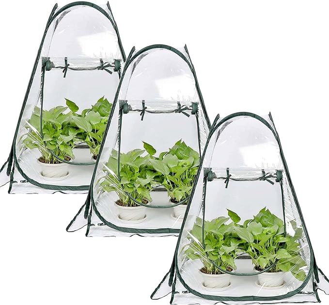 Porayhut Pop Up Greenhouse CoverPack of 3 PcsFlower House Mini Gardening Plant Flower Sunshine Room RoomBackyard PVC Greenhouse Cover for Cold Frost Protector Gardening Plants