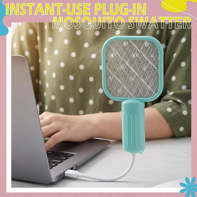 8 Pack Mini Electric Mosquito Swatter Plug-and-Play USB Mosquito Attracting Lamp Portable Electric Bug Zapper Safety Net Mosquitoes Zapper Fly Swatter for Indoor Outdoor Camping (Cute Colors)