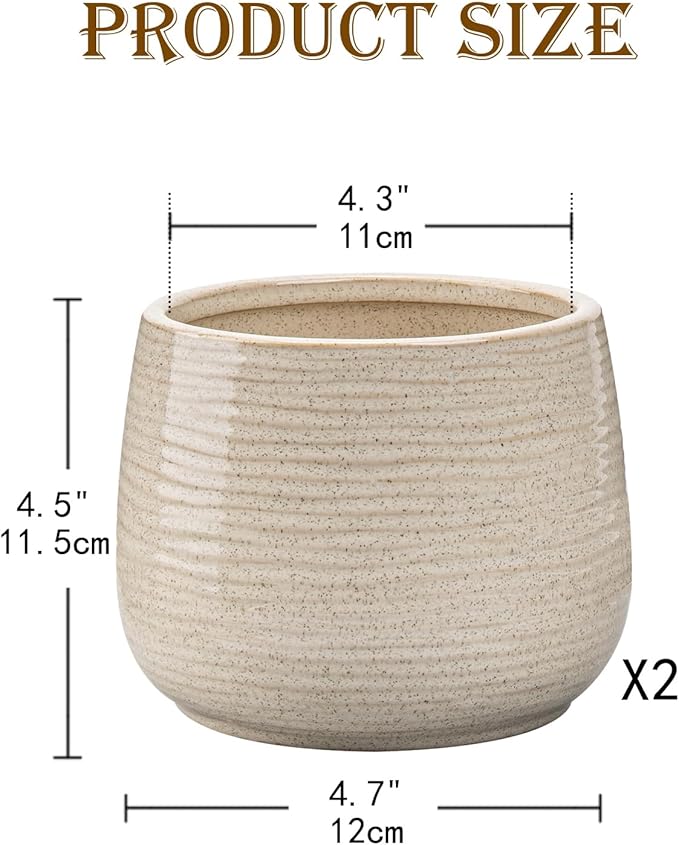 Ceramic Plant Pots 5.3 Inch Set of 2 Flower Plants Pot with Drainage Holes White Planter Garden Pot for Succulent Cactus Home Decoration Gift Indoor Outdoor