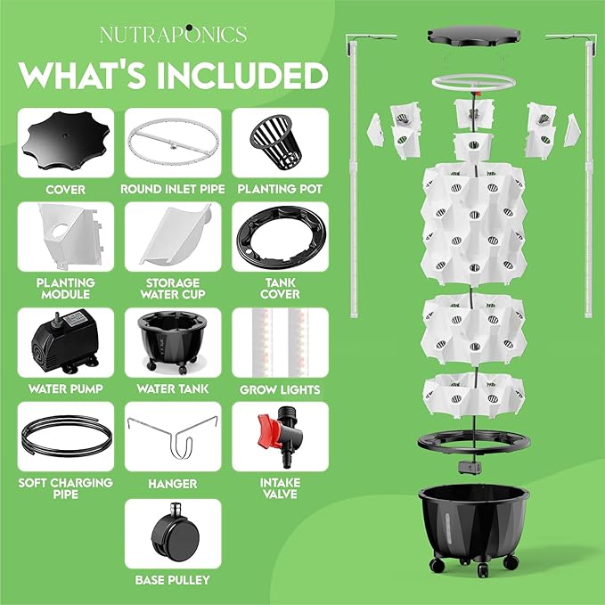 Smart Garden Planter 48/64/80/96 Pots Garden Hydroponics Growing Hydroponics Tower Aeroponics Growing Kit with LED Grow Light Hydrating Pump