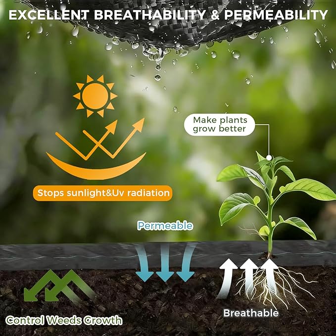 4FT x 100FT Weed Barrier Fabric with 30 U-Shaped Stakes Polypropylene Landscape Fabric Heavy Duty Weed Control Ground Cover for Gardening Permeability &amp Durable Weed Block Fabric