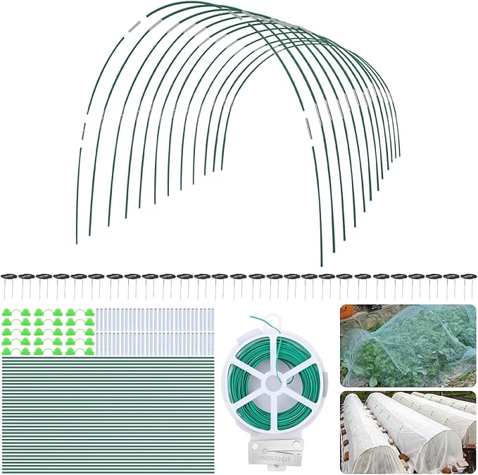 161 PCS Greenhouse Hoops for DIY Grow Tunnel 12 Sets of 7 FT Long Garden Hoops Kit Support Hoops Frame for Garden Netting Raised Bed Plant Row Cover DIY Plant Support Garden Stakes