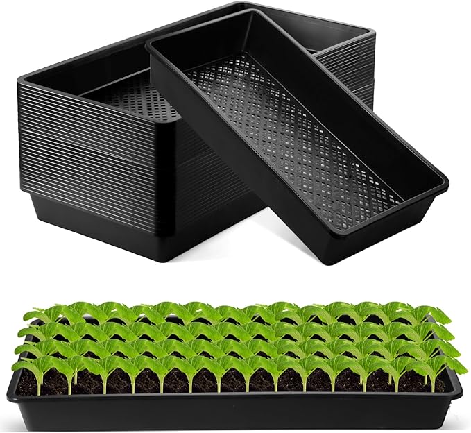 Yungyan 36 Pack 1020 Mesh Bottom Plant Trays Plastic Seed Tray Black Reusable Seedling Starter Trays Durable Microgreens Growing Trays for Outside and Inside Planting 21.06 x 10.63 x 2.56 Inches
