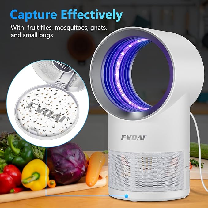 Fly Trap IndoorFruit Fly Traps for Indoors Mosquito Trap Indoor Insect Trap with Suction Time Setting Bug Light &amp 10 Pcs Sticky Glue Boards (White)