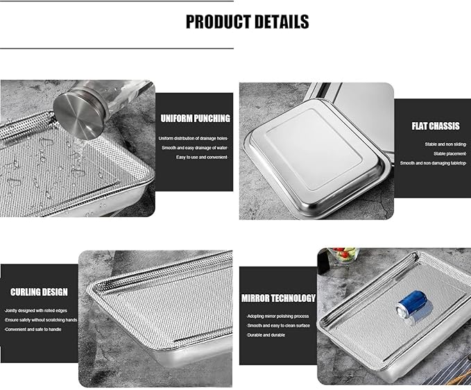 Seed Sprouter Tray Stainless Steel Seed Germination Tray Kit Rectangle Wheatgrass Bean Sprouts Grow Tray for Garden Supply 26x20x5 cm 2PCS Home Decor Accessory
