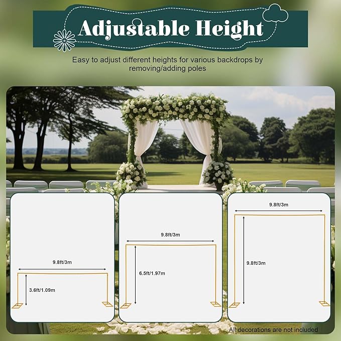 AOWUAEG 10 X 10 Feet Wedding Arches for CeremonyEasy Assembly Square Garden Trellis Arch Metal with Basesfor Weddings Quinceaneras Anniversary Party Birthday Photo Booth Background Decoration(Gold)