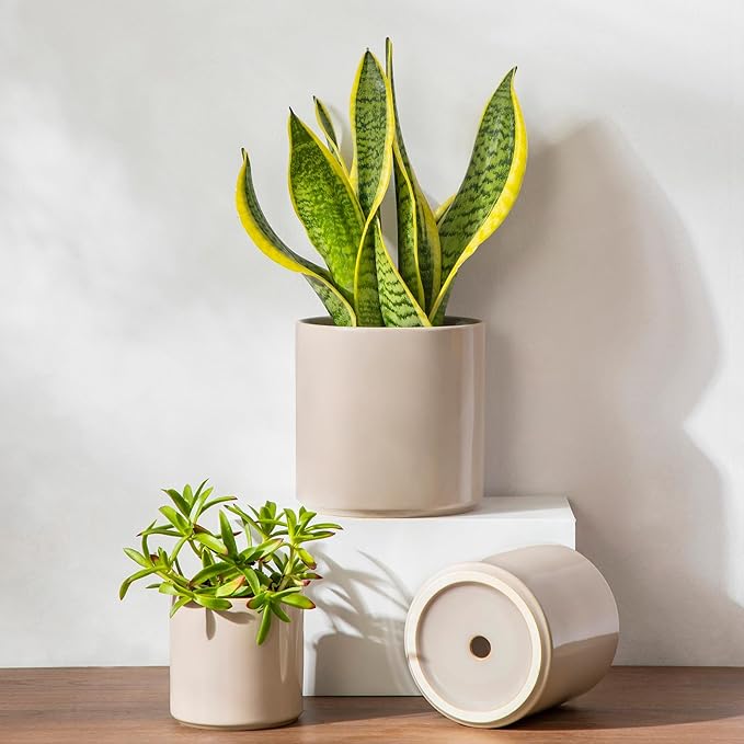 vancasso Ceramic Plant Pots 4.25+5.25+6.25 Inch Planter Pot with Drainage Hole Flower Pots for Indoor Outdoor Plants Set of 3 Grey