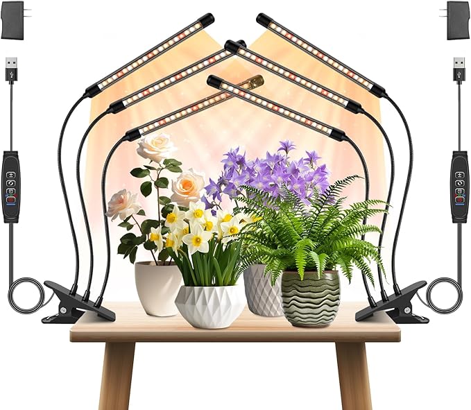 3 Heads Plant Lights for Indoor Growing 2 Pack Grow Lights for Seed Starting Full Spectrum Clip Grow Lamps with Auto ON &amp Off Timer 3/9/12H 3 Switch Modes 10 Dimming for Houseplants