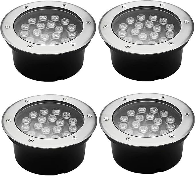 IP66 Waterproof Recessed Outdoor Ground Lights - 4 Pack Round Landscape Spotlights for Garden Pathway Deck and Step Lighting - AC85-265V Embedded Design (RGB 24W)