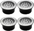IP66 Waterproof Recessed Outdoor Ground Lights - 4 Pack Round Landscape Spotlights for Garden Pathway Deck and Step Lighting - AC85-265V Embedded Design (RGB 24W)