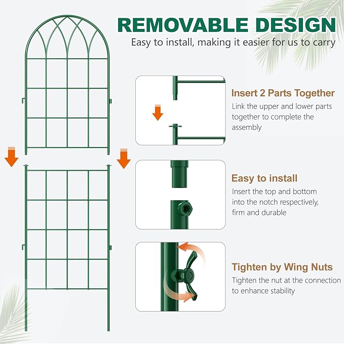 4 Pack Metal Garden Trellis for Climbing Plants 71 Inch Green Metal Garden Trellis for Vines Plant Rose Vegetable SupportLarge Decorative Outdoor Trellis