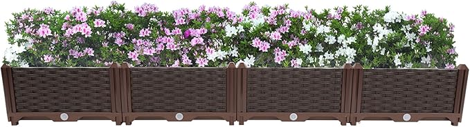 61x15x8.6in Raised Garden Bed Outdoor Elevated Plastic Planting Planter Boxes for Backyard Patio Balcony Floor Standing Rectangular Garden Box Kits with Drainage System -Coffee