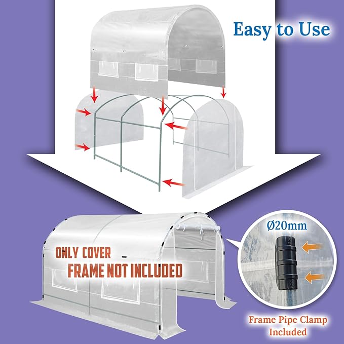 YardGrow Half-Transparent Greenhouse Cover Replacement Greenhouse Replacement Cover ONLY Frame NOT Included (10x7x6 FT)
