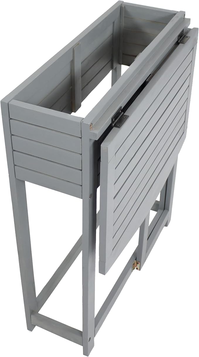 Sunnydaze Acacia Wood Raised Garden Bed with Shelf - Space-Saving Folding Tabletop with 40 lb Capacity - Gray