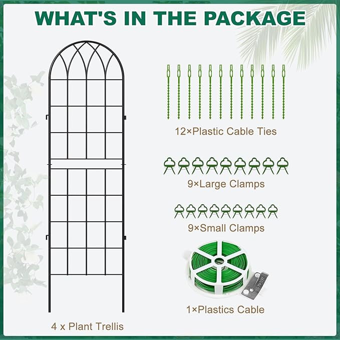 4 Pack Metal Garden Trellis for Climbing Plants 71 Inch Black Metal Garden Trellis for Vines Plant Rose Vegetable SupportLarge Decorative Outdoor Trellis
