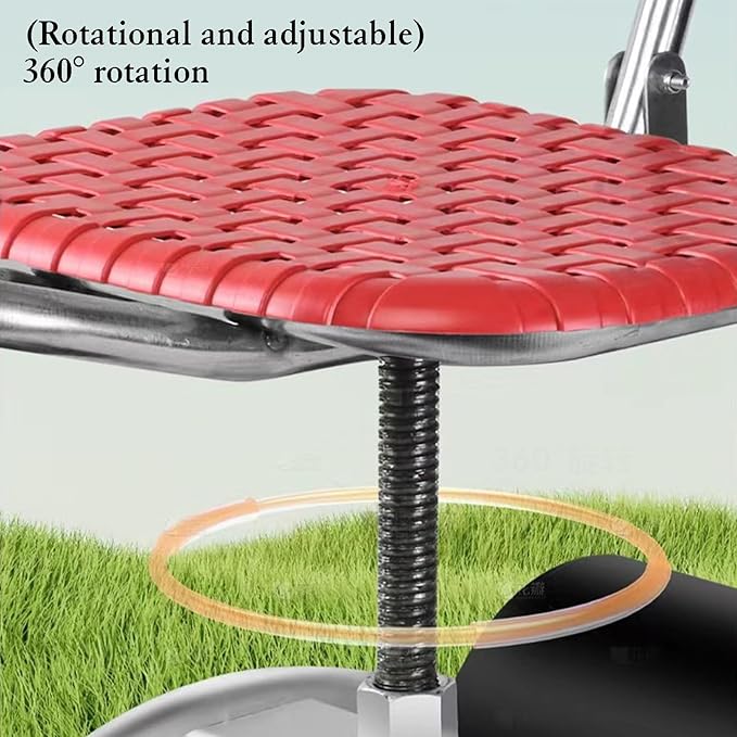 360 Degree Swivel Height-Adjustable Chair Heavy Duty Gardening StoolRolling Garden Cart with 2 Wheelsfor Lawn Yard(Red)