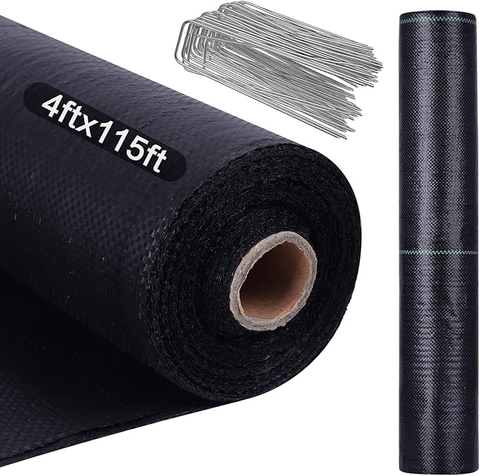 4FT x 115FT Weed Barrier Landscape Fabric Premium Heavy Duty Woven Garden Ground Cover Weed Block Control Mat Cloth for Gardening Planting Farming Landscaping Flower Bed Driveway