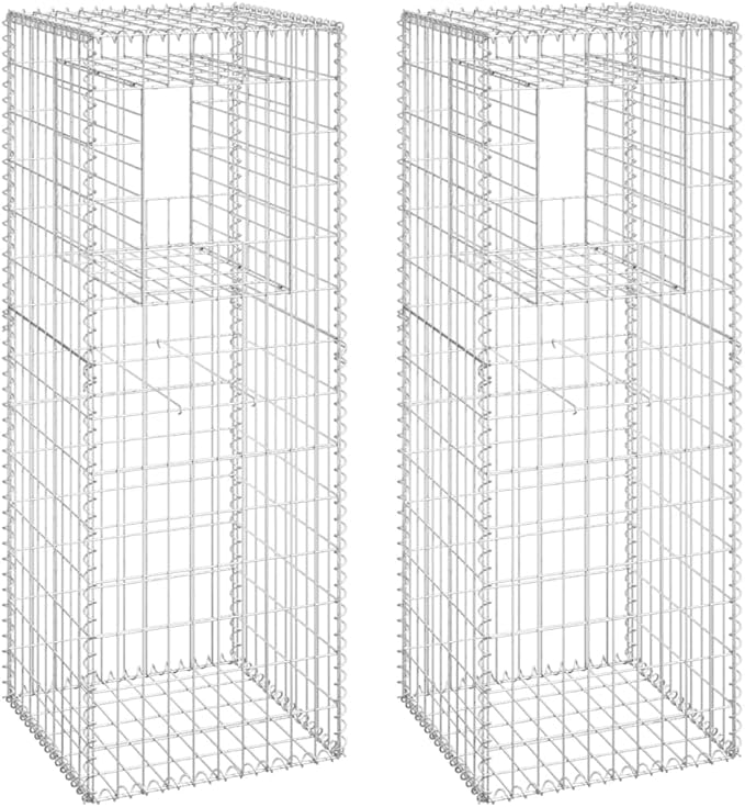 Set of 2 Gabion Basket Post Galvanized Steel Planter Raised BedGabion Raised Bed to Fill with Rocks or Gravel 19.7x19.7x55.1 Iron
