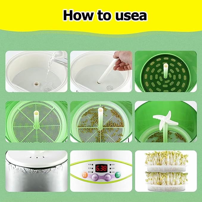 Home Smart Bean Sprout Machine Automatic Bean Sprout Machine Seed-Sprouter Kits Time and Temperature Control Water and Electricity Separation 1.8 L Wa