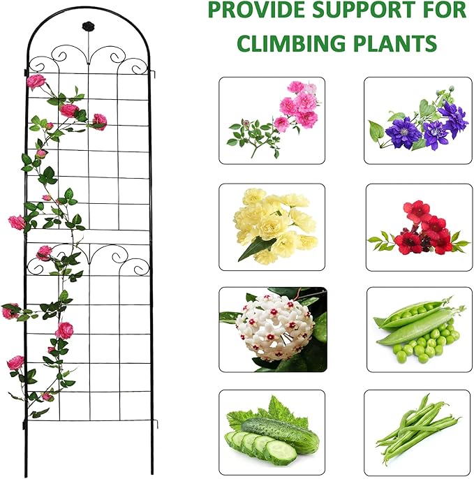 4 Pack Metal Garden Trellis for Climbing Plants 86.7 H x 19.7 W Rustproof Outdoor Plant Support with Powder Coating Sturdy Iron Grid for Vegetables Vines and Flowers