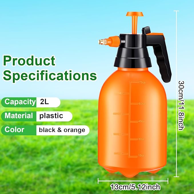 Nuogo 3 Pcs Handheld Pump Sprayer 2L Manual Garden Pressure Sprayer Pump Spray Bottle with Adjustable Brass Nozzle for Lawn Plants Weeds Spraying Watering(Orange)