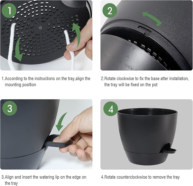 12 inch Large Self Watering Pots Plastic Planters with 60oZ Removable Deep Reservoir and Multi Mesh Drainage Holes for Indoor Outdoor Garden Plants and Flowers Black
