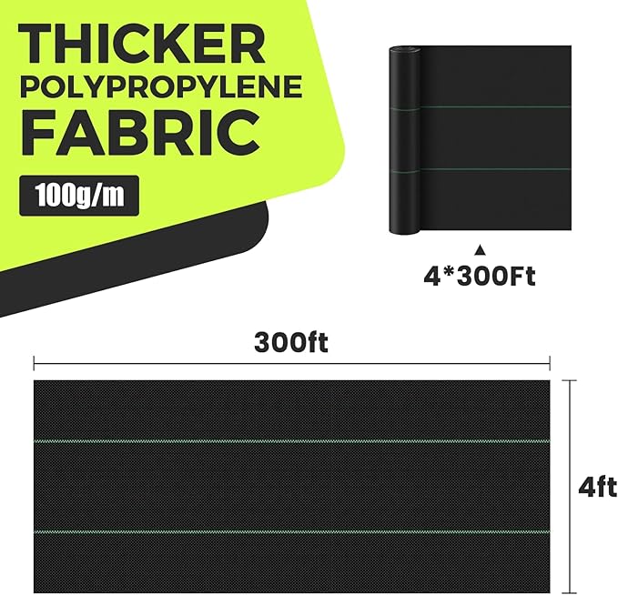 Weed Barrier Fabric Heavy Duty Landscape Driveway Fabric Garden 4ft x 300ft Landscaping Fabric Weed Mat Geotextile Fabric