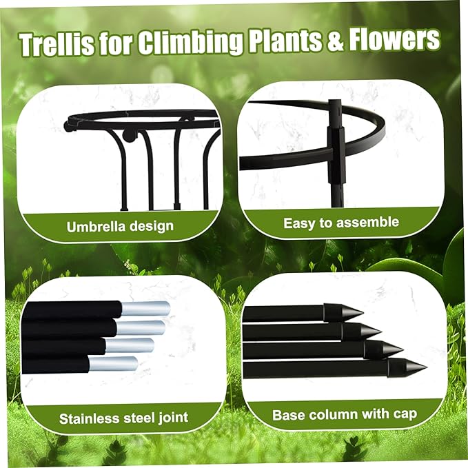 Umbrella Shape Metal Garden Trellis 61 Inch Rustproof Obelisk for Climbing Roses &amp Outdoor Plants