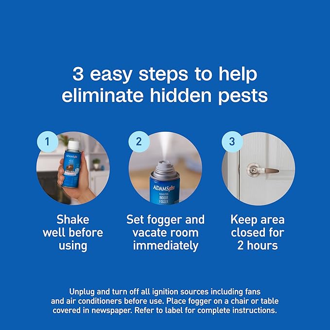 ADAMS Plus Flea &amp Tick Indoor Fogger 3 x 3 oz Cans Kills Fleas Flea Eggs Ants House Flies Cockroaches Mosquitoes and Many Other Pests Indoor House Treatment Each Fogger Treats 375 sq ft