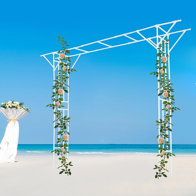 11.8x8.9ft Large Garden Trellis for Climbing Plants Heavy Duty Steel Arch Trellis for Outdoor Cucumber Grape Rose Pea Flower Plant Support Garden Arch for Wedding Arch Decor (White)