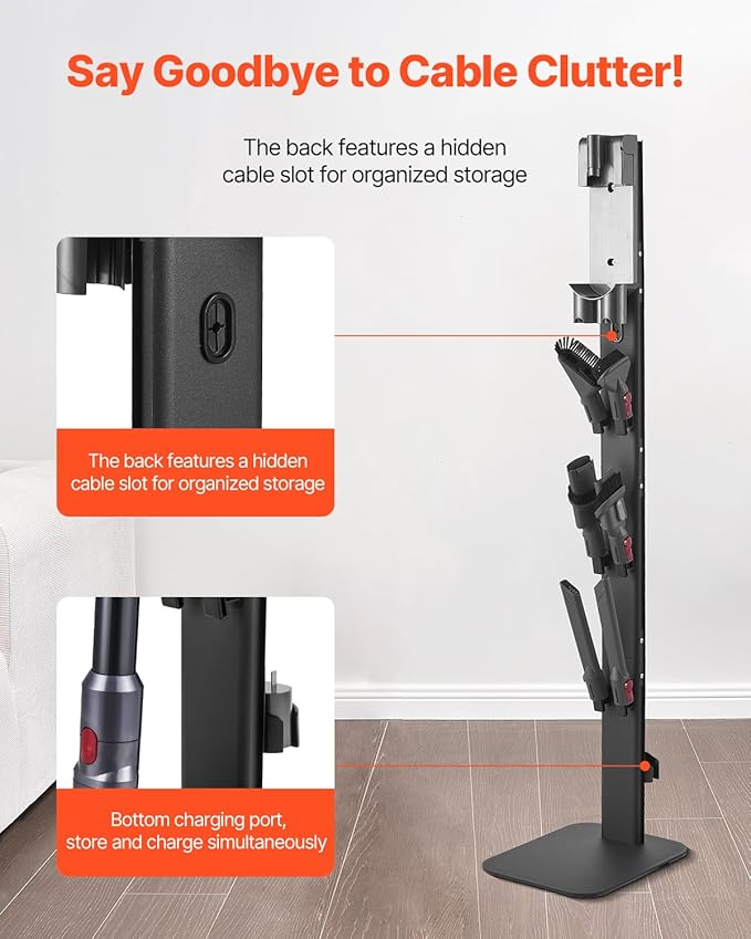 VEVOR Vacuum Stand Compatible with Dyson G5 V15 V12 V11 V10 V8 V7 V6 Series Upright Vacuums Cleaners &amp Accessary Stable Storage Stand Holder with 6 Hooks and Non-Slip Footpads Black